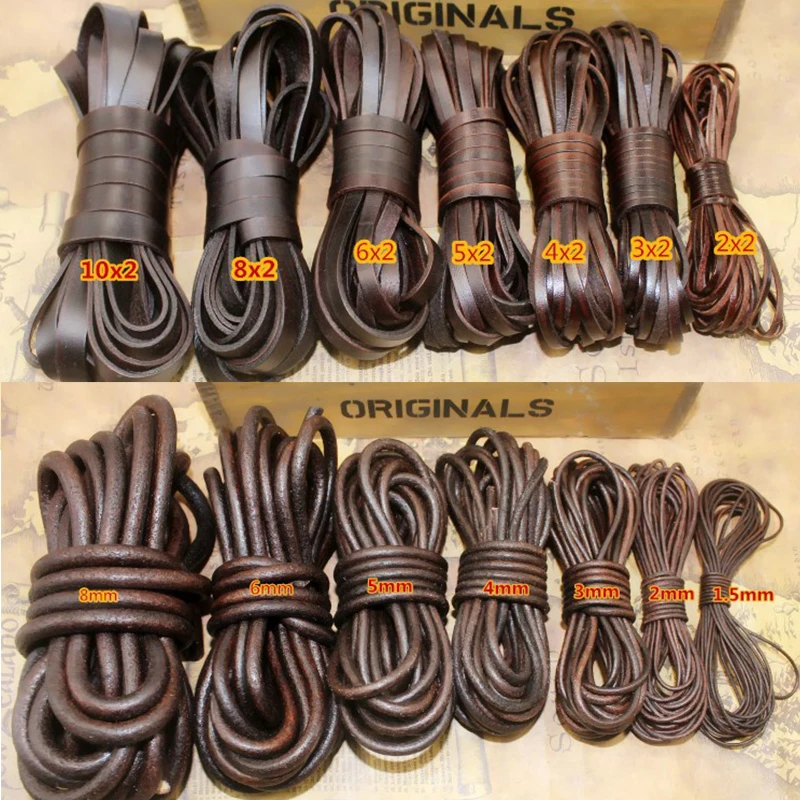 Top Trends: 2meter 1-8mm Retro Brown Real Genuine Leather Cord Round Flat Rope String For DIY Necklace Bracelet Jewelry Making Accessories Shoppable Styles