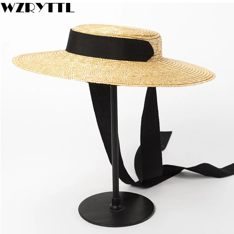 Top Trends: Wide Brim Boater Hat 10cm 15cm Brim Straw Hat Flat Women Summer Kentucky Derby Hat White Black Ribbon Tie Sun Hat Beach Cap Shoppable Styles