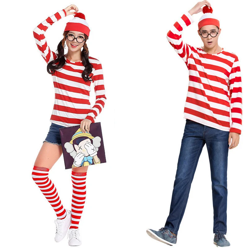 Top Trends: Adults Mens Ladies Wally Wenda Waldo Character Costume Halloween Purim Outfit Book Week Fancy Dress Shirt Hat Glasses Outfit Shoppable Styles