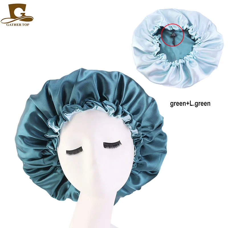 Top Trends: New Reversible Satin Bonnet Double Layer Adjustable Size Sleep Night Cap Head Cover Bonnet Hat For For Curly Springy Hair Black Shoppable Styles