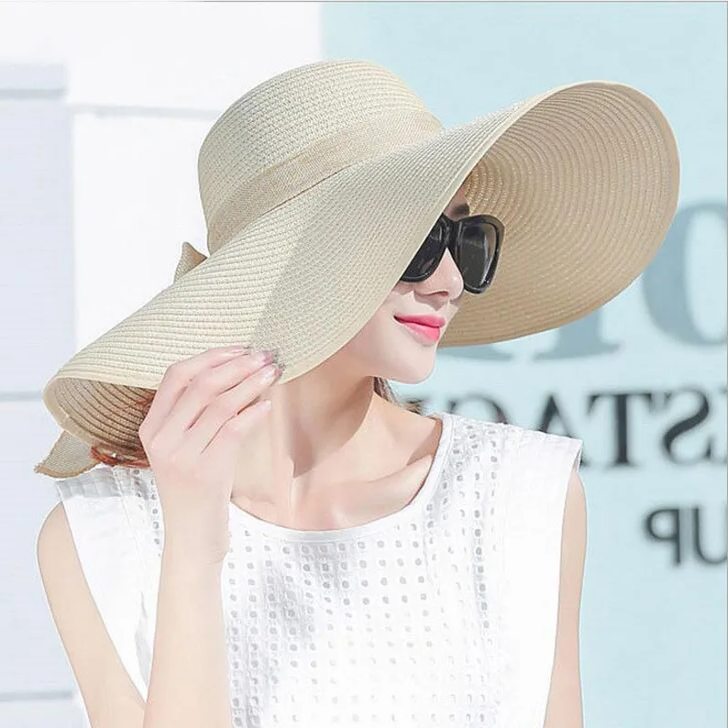 Top Trends: 2019 Simple Elegant Style Summer Large Brim Straw Hat Adult Women Girls Fashion Sun Hat Uv Protect Big Bow Summer Beach Hat Shoppable Styles