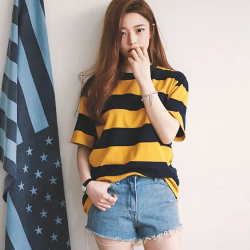 Top Trends: Women's Yellow And Black Stripes Wild Short-sleeved T-shirt Slim Fit Skin-friendly O-Neck Casual Tops 8 Shoppable Styles - Image 4