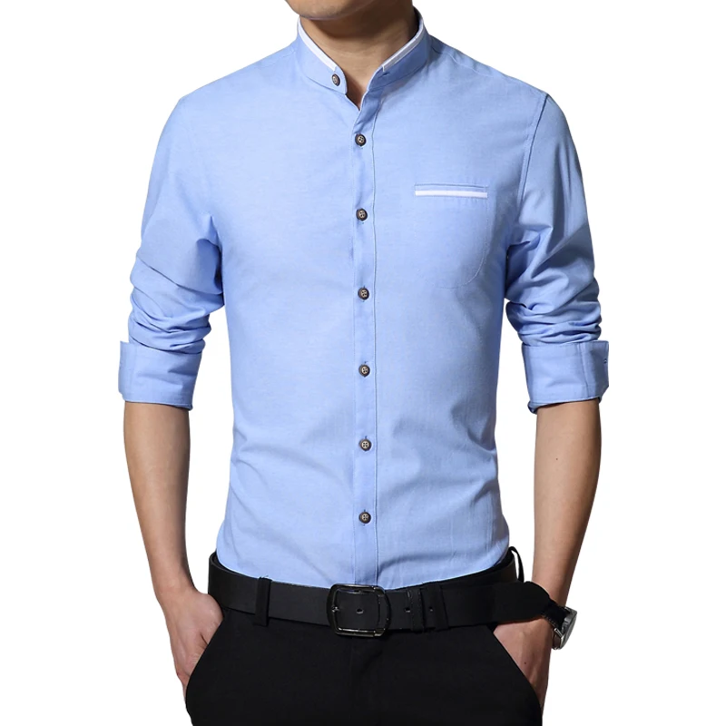 Top Trends: 2023 New Brand Men's Casual Shirt Long Sleeve Banded Collar Easy Care Collarless Shirts Slim Fit Dress Shirt For Men Business Shoppable Styles