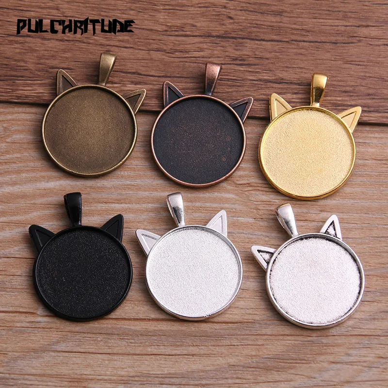 Top Trends: 6pcs 25mm Inner Size Classic 6 Colors Plated Cat Style Cabochon Base Setting Charms Pendant Shoppable Styles