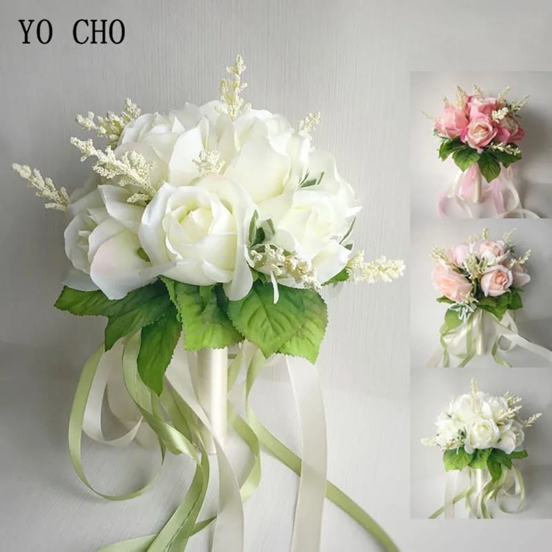 Top Trends: YO CHO Silk Roses Wedding Bouquet For Bridesmaids Bridal Bouquets White Pink Artificial Flowers Mariage Supplies Home Decoration Shoppable Styles