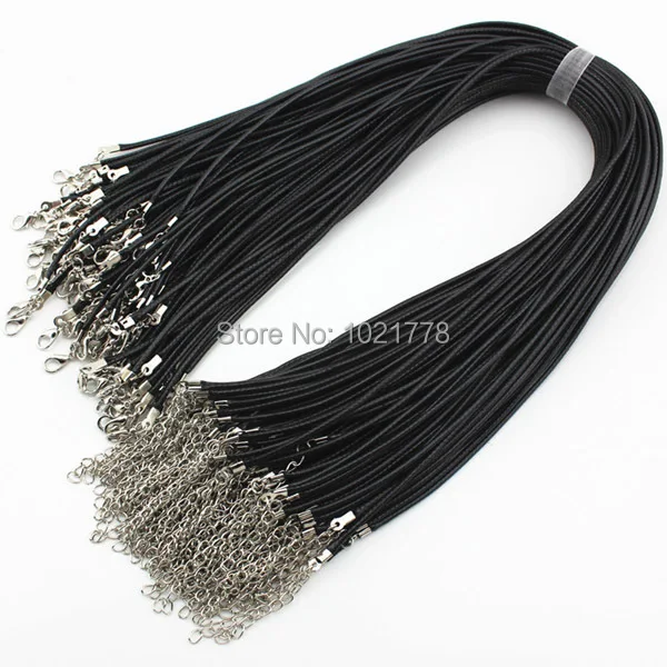 Top Trends: Fast Ship Wholesale 2mm Black Wax Leather Cord Necklace Rope 45cm Chain Lobster Clasp DIY Jewelry Accessories 100pcs / lot Shoppable Styles