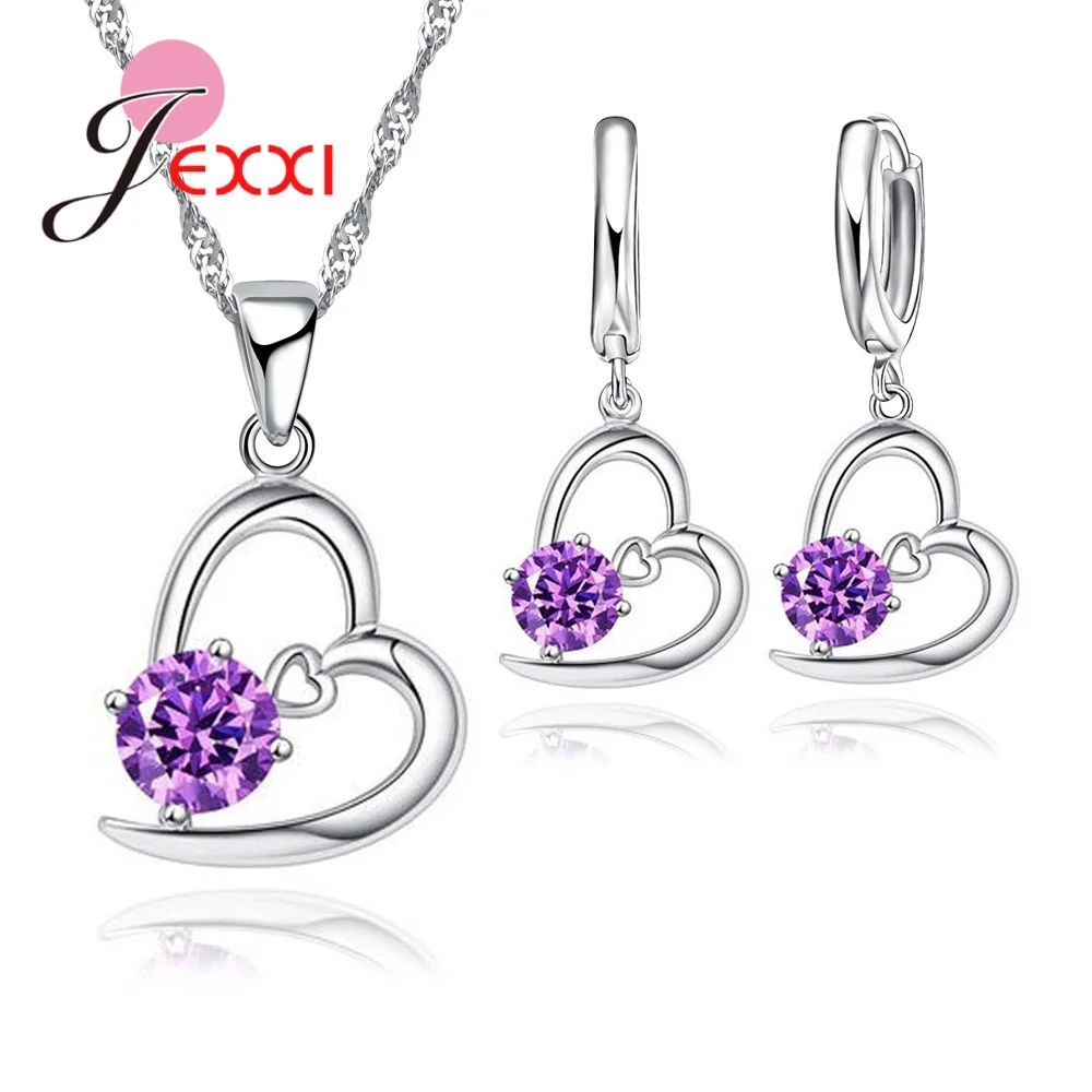 Top Trends: 925 Sterling Silver Jewelry Sets Romantic Lovely CZ Crystal Necklace Pendant Earrings For Women Valentines Day Wedding Shoppable Styles