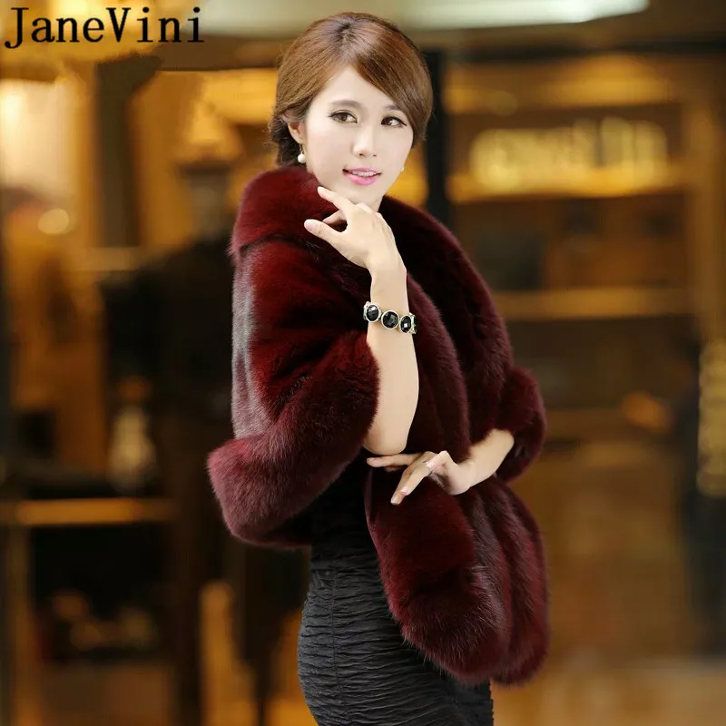 Top Trends: JaneVini Plus Size 165*55 Cm Fur Wedding Shawl Bolero Rojo Women Burgundy Special Occasion Jackets Bridal Wrap Capes Stole Shrug Shoppable Styles