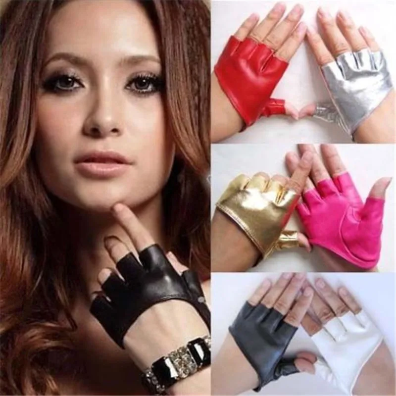 Top Trends: 1 Pair Unisex Black PU Leather Fingerless Gloves Solid Female Half Finger Driving Women Men Fashion Driving Show Gloves New Shoppable Styles