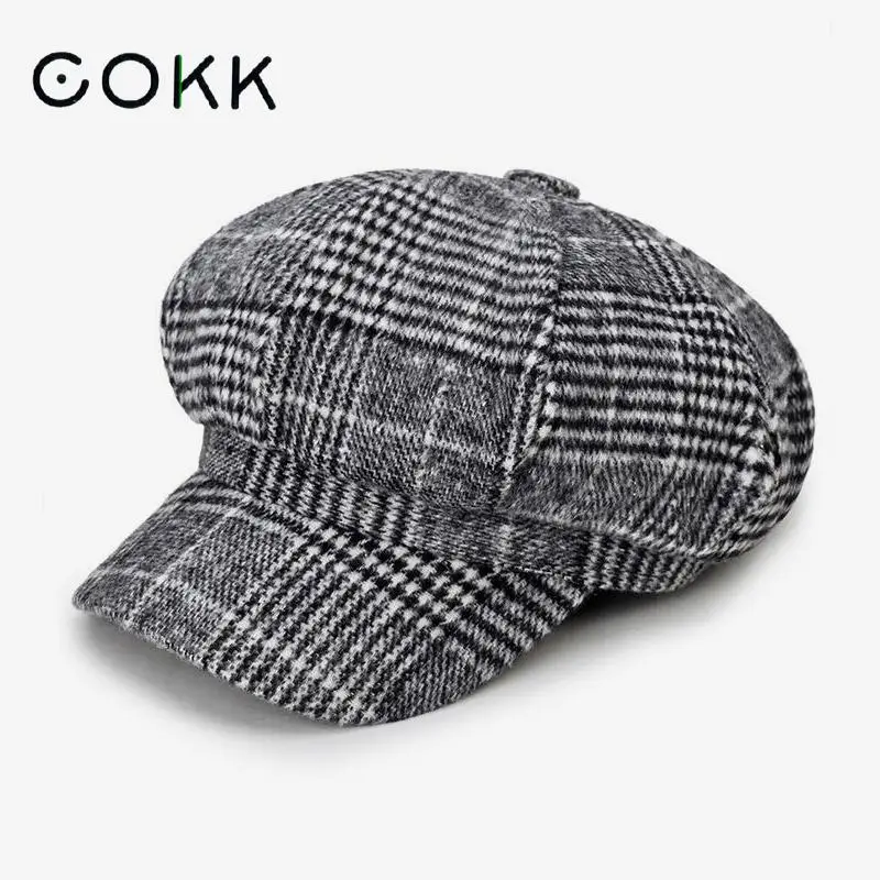 Top Trends: COKK Newsboy Cap Plaid Octagonal Hats For Women Men Classic Vintage Beret Autumn Winter Hats For Ladies Girl Beret Hat Female Shoppable Styles