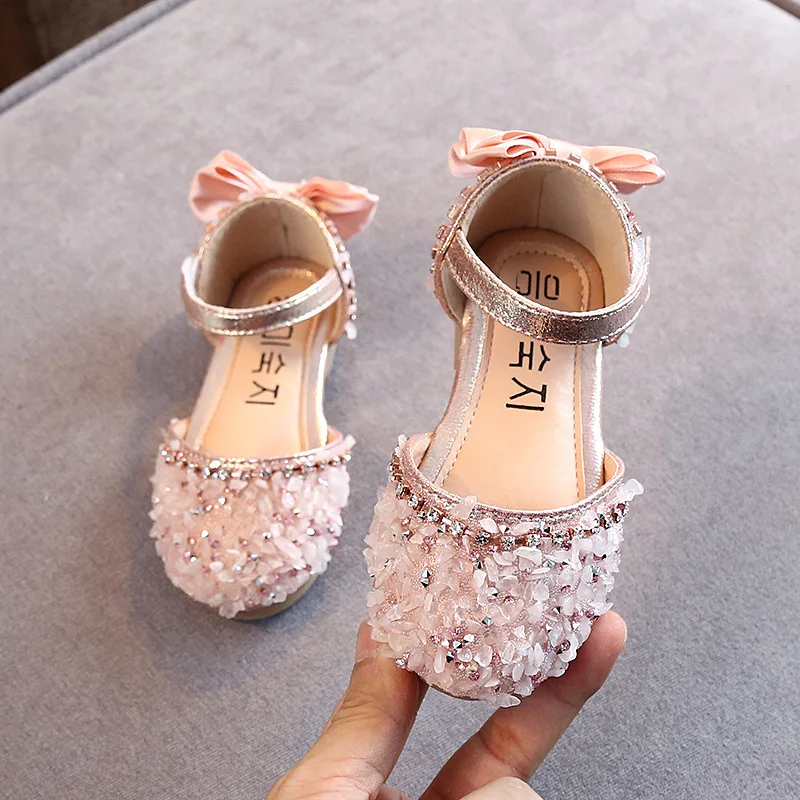 Top Trends: 2023 Crystal Bow Single Shoes Summer Girls Fashion Princess Soft Shoes Children Pu Leather Flat Baby Rhinestone Sandals A986 Shoppable Styles