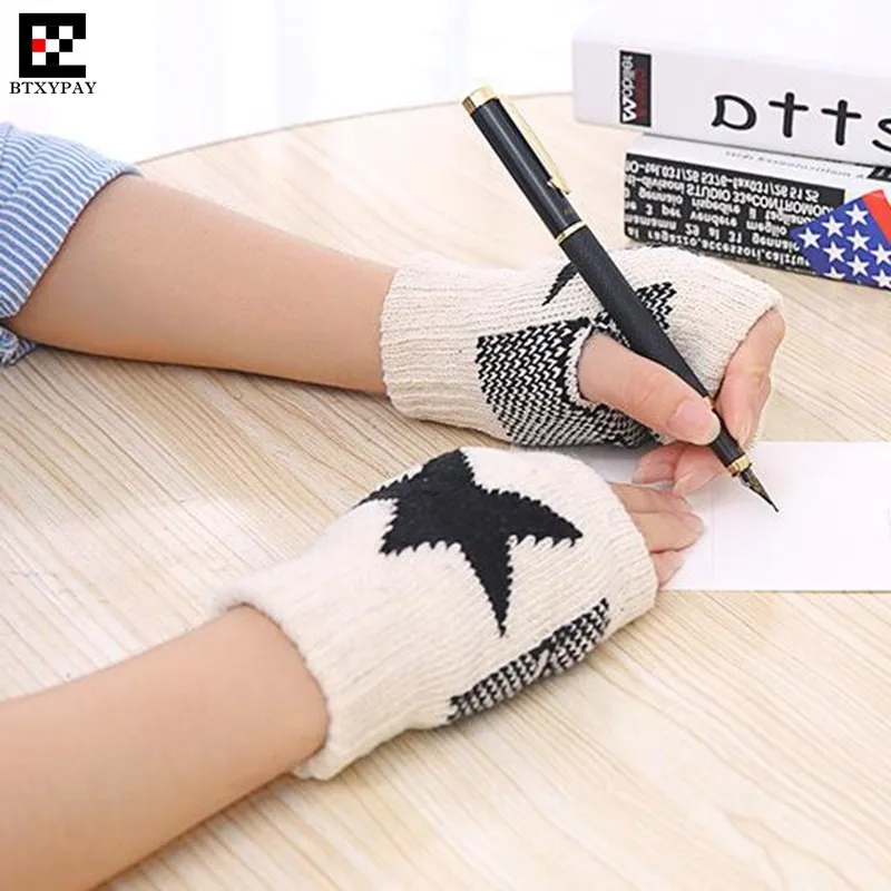 Top Trends: Winter Warm Women Boys &amp; Girl&#039;s Students Gloves, Fashion Wild Wool Knitted 5 Star Fingerless Half Finger Gloves Children Gloves Shoppable Styles