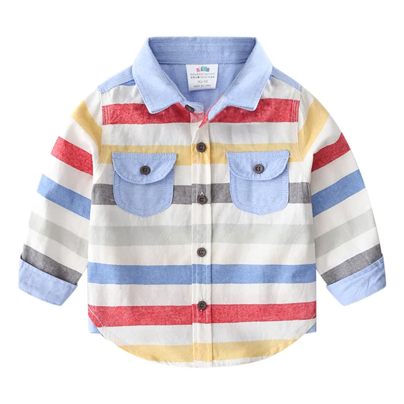 Top Trends: 2023 Spring Autumn 2-8 10 12 Years Long Sleeve Pocket Colorful Striped Color Patchwork Cotton Baby Kids Boy Shirts For Children Shoppable Styles