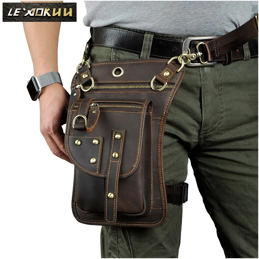 Top Trends: Quality Leather Men Design Casual 8"Tablet Messenger Sling Bag Multifunction Fashion Travel Waist Belt Pack Leg Drop Bag 2141 Shoppable Styles