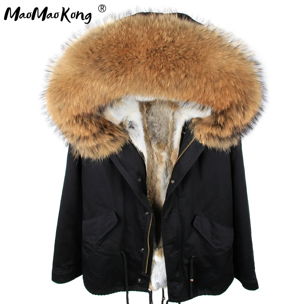 Top Trends: Maomaokong 2022 Woman Large Raccoon Fur Collar Hooded Coat Parkas Outwear Detachable Rabbit Fur Lining Winter Jacket Shoppable Styles