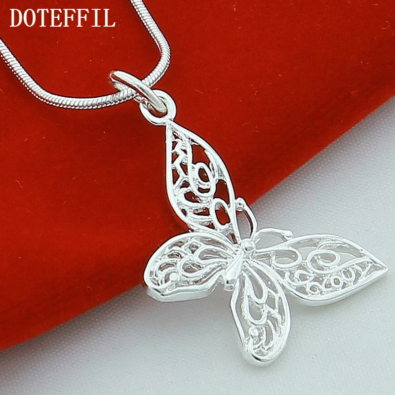 Top Trends: DOTEFFIL 925 Sterling Silver Butterfly Pendant Necklace 18 / 20 / 22 / 24 / 28 / 30 Inch Snake Chain For Women Wedding Engagement Jewelry Shoppable Styles - Image 6