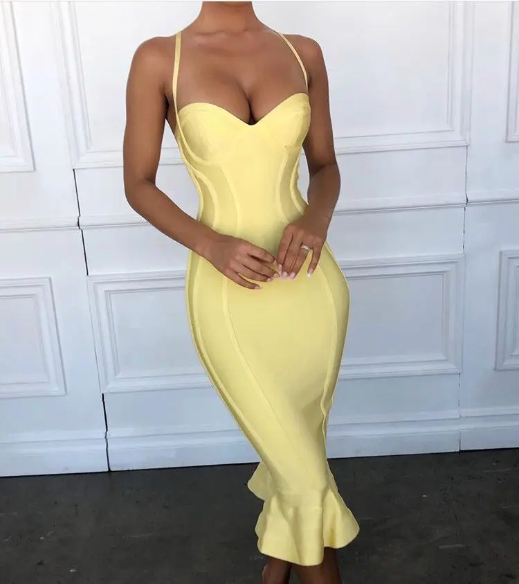 Top Trends: High Quality Pink Yellow Knee Length Rayon Bandage Dress Evening Party Elegant Dress Shoppable Styles