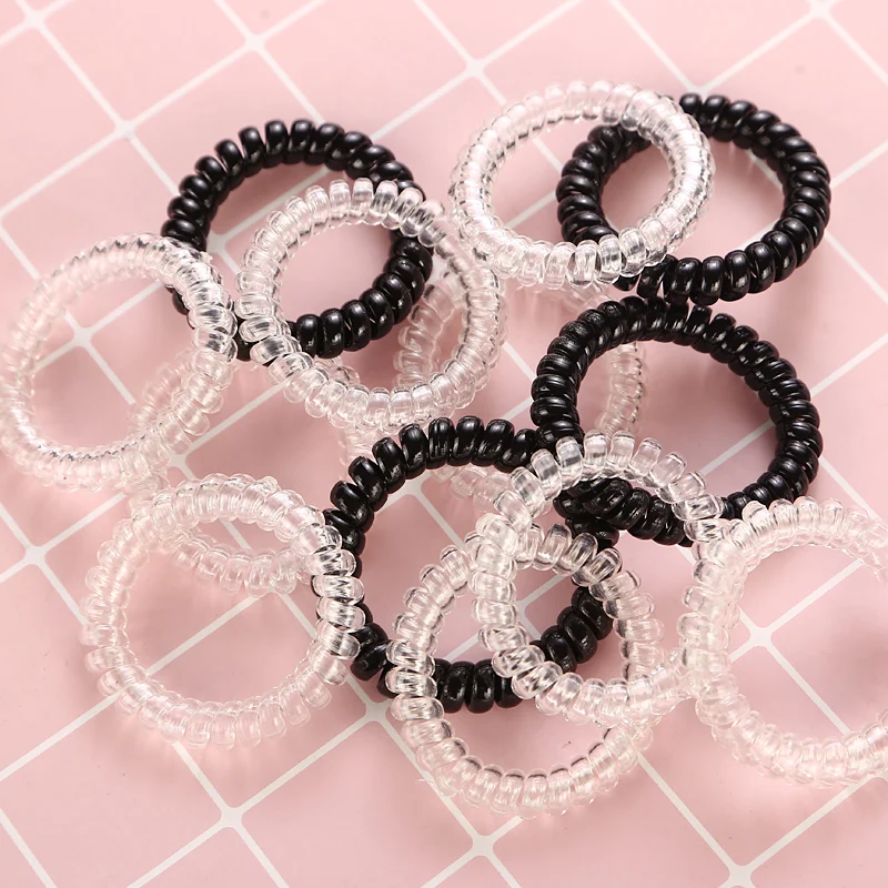 Top Trends: 4Pcs / Lot New Black Clear Telephone Cord Women Elastic Hair Rubber Bands Girls Tie Gum Ponytail Hair Accessories Headwear Shoppable Styles - Image 4