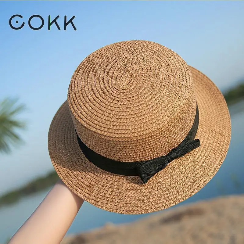 Top Trends: COKK Panama Hat Simple Summer Beach Hat Female Casual Lady Women Flat Brim Bowknot Straw Cap Girls Sun Hat Chapeu Feminino Shoppable Styles