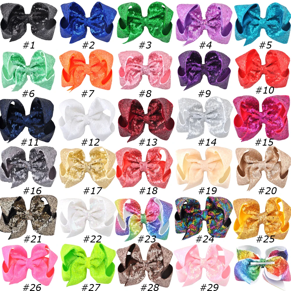 Top Trends: 6 Inch / 8 Inch Large Sequins Grosgrain Ribbon Hair Bows With Alligator Clips Girl Kids Barrette Colorful Bowknot Hair Accessories Shoppable Styles - Image 6