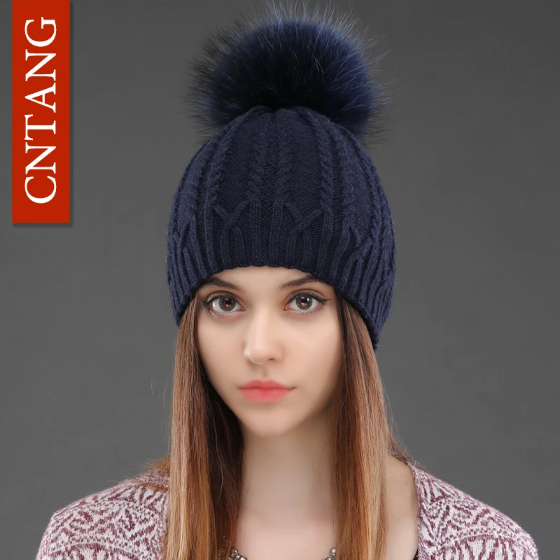 Top Trends: Women Double Deck Knitted Wool Hat Winter Natural Raccoon Fur Warm Caps Female Pom Pom Hats Ladies Fashion Skullies Beanies Cap Shoppable Styles