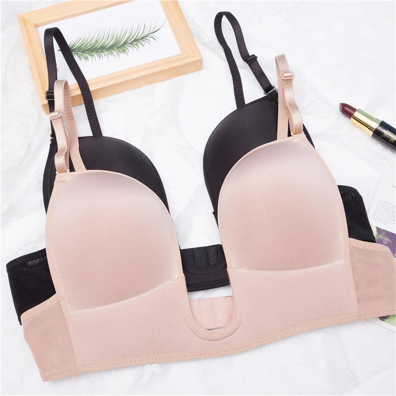 Top Trends: Sexy Deep U Low Cut Push Up Women Lingerie Seamless U Bra Backless Wedding Underwear Sexy Bras Intimates Female DropShip Shoppable Styles