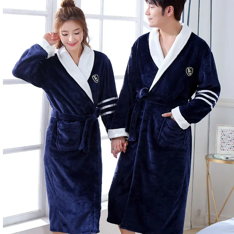 Top Trends: Thicken Warm Couple Style Flannel Robe Winter Long Sleeve Bathrobe Sexy V-Neck Women Men Nightgown Lounge Sleepwear Home Clothes Shoppable Styles