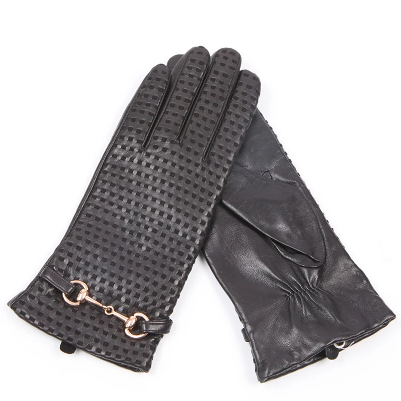 Top Trends: Autumn Winter Woman Genuine Leather Gloves Imported Sheepskin Wool Lined Fashion Metal Button Driving Female Mittens EL044NZ Shoppable Styles - Image 2