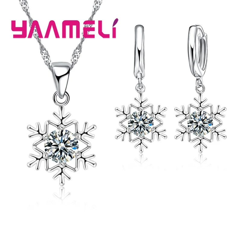 Top Trends: Qualified Snowflake Women 925 Sterling Silver Jewelry Set Zircon CZ Crystal Pendant Necklace Earrings Party Gift Shoppable Styles