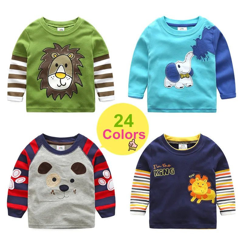 Top Trends: 2024 Spring Autumn For 2-8 9 10 Years Children Cotton Striped Color Patchwork Cartoon Animal Baby Kids Boys Long Sleeve T-Shirts Shoppable Styles