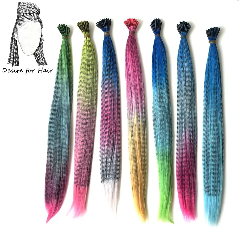 Top Trends: Desire For Hair 100strands 16inch 0.5g Ombre Color Zebra Line Heat Resistant Synthetic I Tip Feather Hair Extensions For Party Shoppable Styles