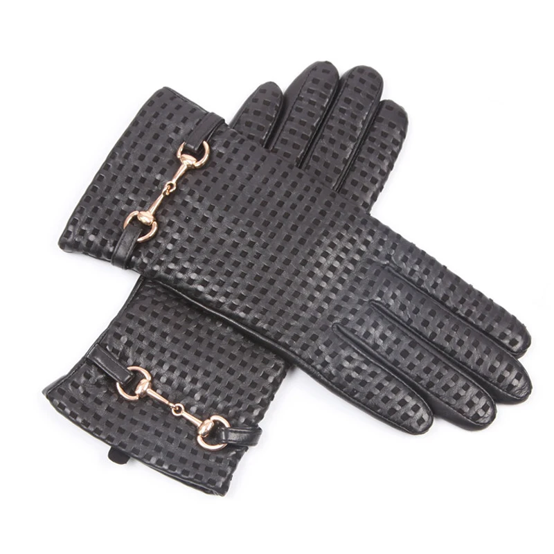 Top Trends: Autumn Winter Woman Genuine Leather Gloves Imported Sheepskin Wool Lined Fashion Metal Button Driving Female Mittens EL044NZ Shoppable Styles