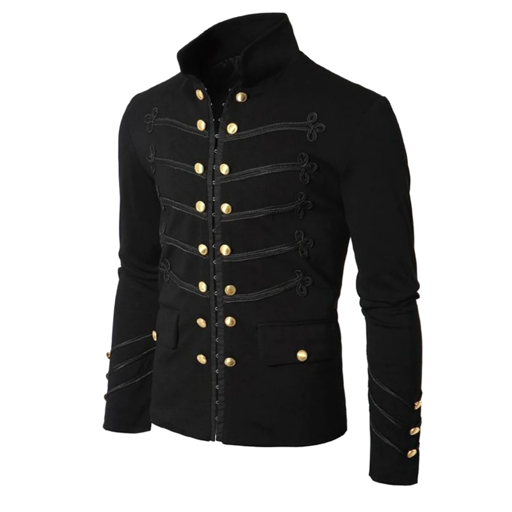 Top Trends: Steampunk Men Gothic Clothing Military Jackets Medieval Vintage Jacket Stand Collar Rock Frock Coat Men's Retro Punk Coat Shoppable Styles