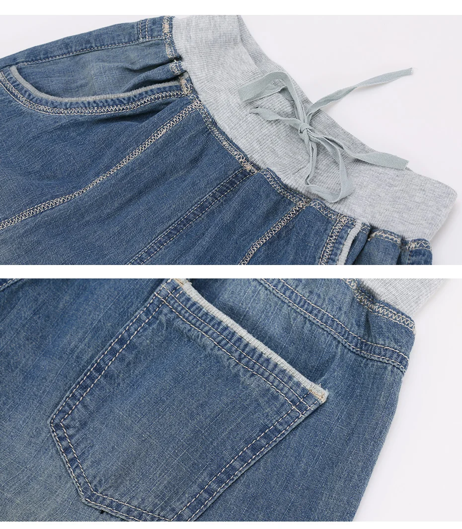 sinised teksapüksid halli elastse vöökoha ja taskutega