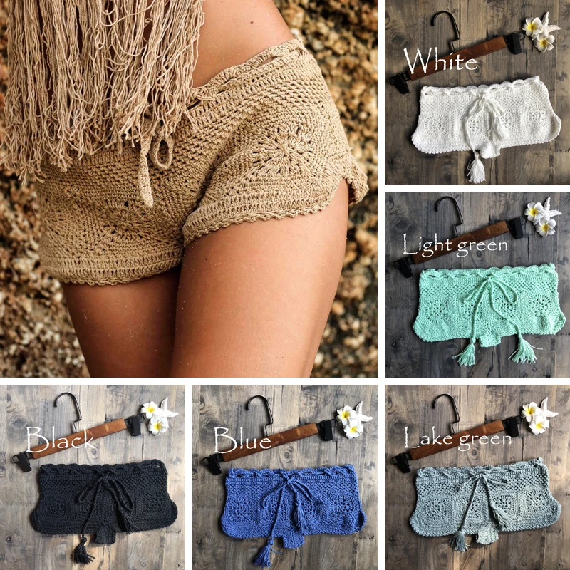 Top Trends: New Women Boho Knit Crochet Shorts Beach Sexy Floral Hollow Out Shorts Ladies Summer Holiday Solid Slim Mini Short Bottoms Shoppable Styles