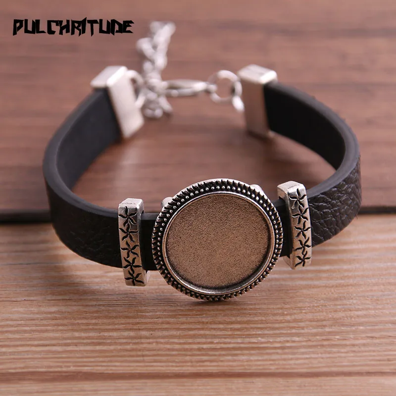 Top Trends: 1pcs PU Bracelets Bangles Base Setting Cuff Blank Trays Brazel Fit 18mm Glass Cameo Dome Cabochon DIY Jewelry Findings P6711 Shoppable Styles