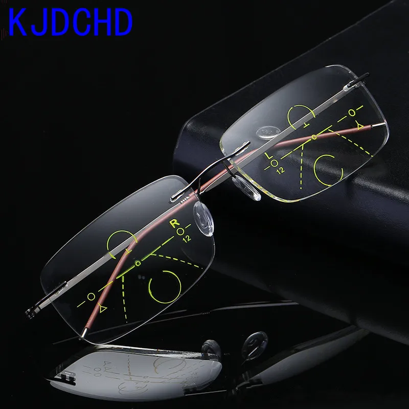 Top Trends: Titanium Anti-Blue Light Men Women Progressive Reading Glasses With Glasses Case Metal Rimless Bifocal Multifocal Lens Glasses Shoppable Styles