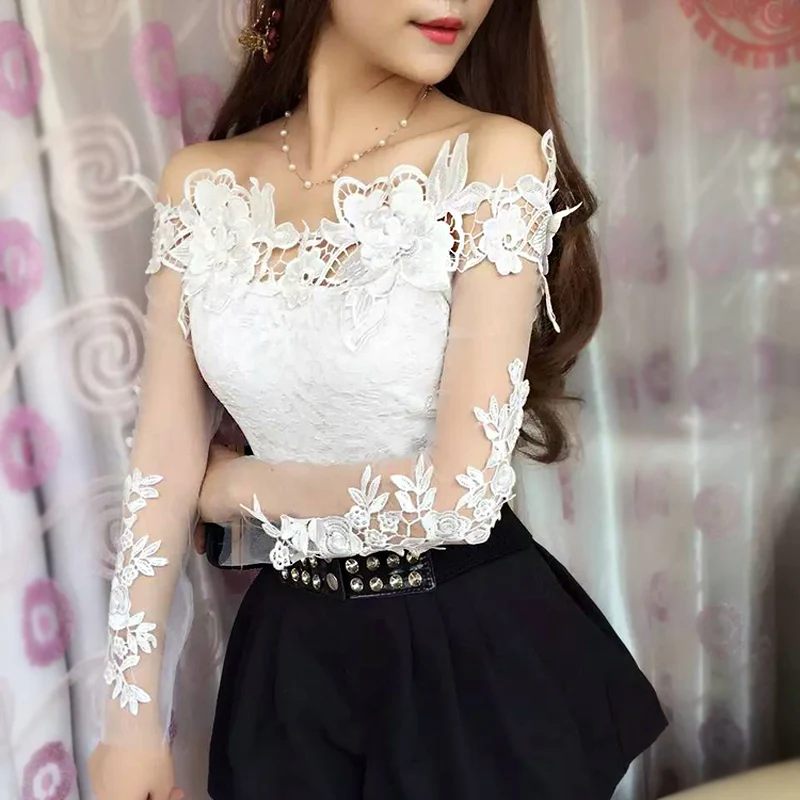 Top Trends: 2020 Summer Fashion Lace Blouse Sexy Slash Neck One Off Shoulder Shirts Ladies Office Korean Tops Long Sleeved Autumn Costumes Shoppable Styles