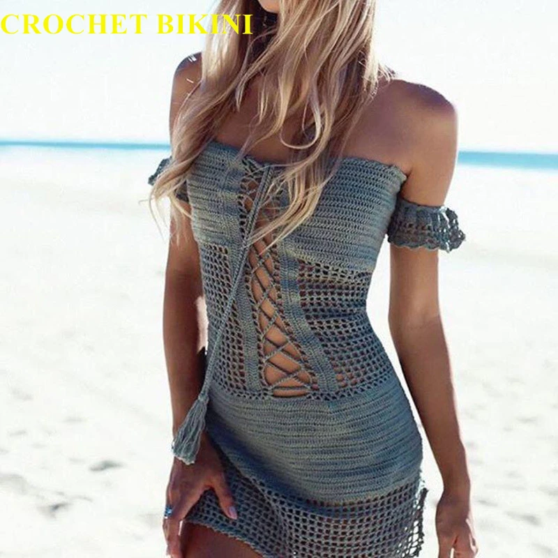 Top Trends: CROCHET BIKINI Hollow Out Set Knitted Cotton Handmade Sexy Swimsuit Summer Swimwear Bandage Beachwear European Bathing Suit Shoppable Styles