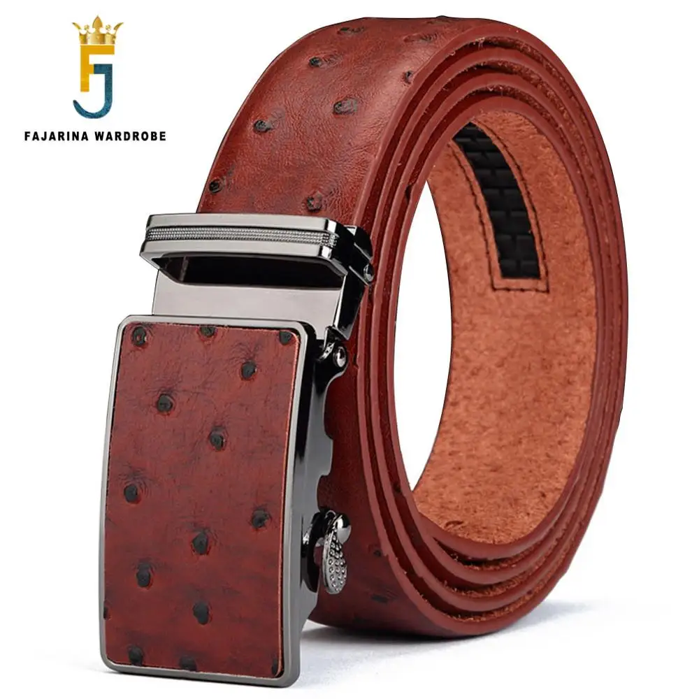 Top Trends: FAJARINA Name Mens Strap Unique Ostrich Pattern Casual Genuine Leather Belt Automatic Cowhide Belts For Men 3.5cm Width N17FJ436 Shoppable Styles