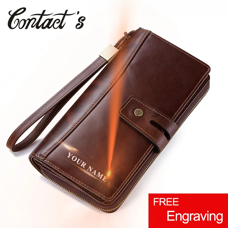 Top Trends: Men Clutch Wallets Casual Genuine Leather Long Wallet Zipper Coin Purse With Card Holder Large Capacity For Cell Phones Engraved Shoppable Styles