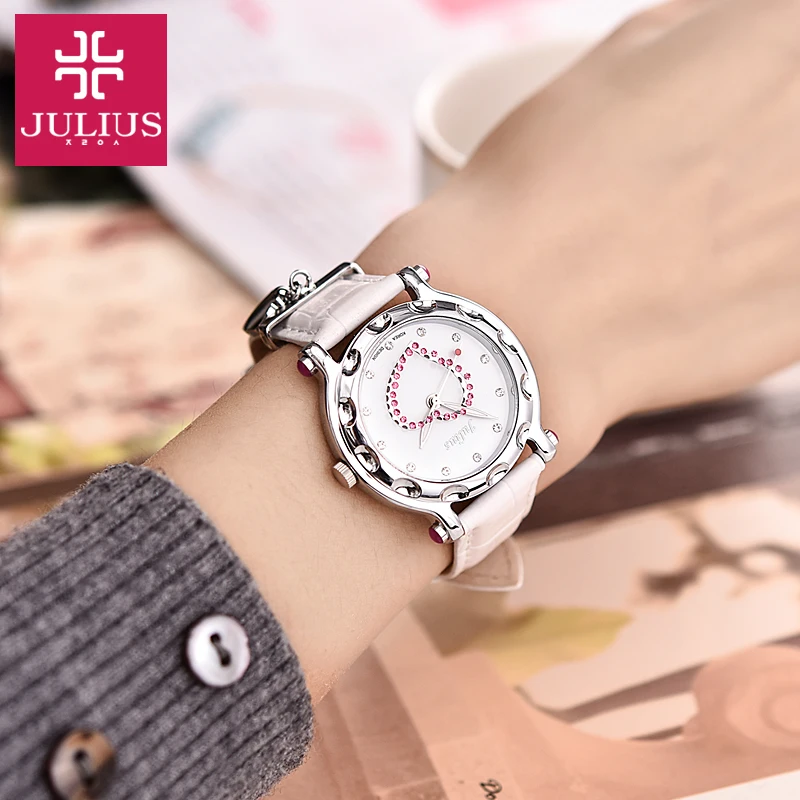 Top Trends: Top Lady Women's Watch Hours Japan Quartz Elegant Rhinestone Heart Fashion Clock Bracelet Real Leather Girl’s Gift Julius Box Shoppable Styles - Image 3