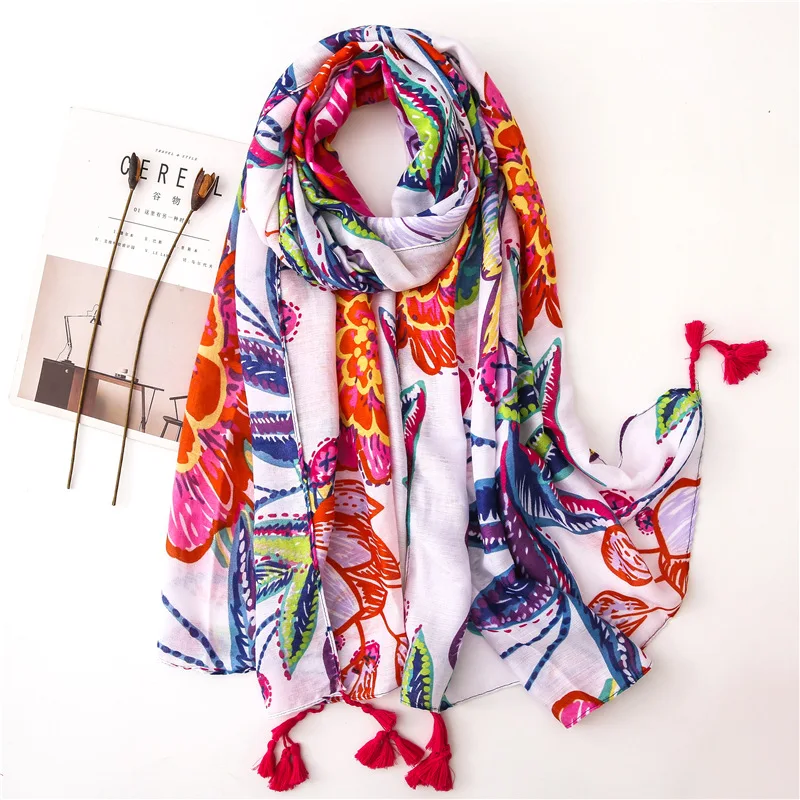 Top Trends: Ladies Spain Fashion Loverly Floral Tassel Viscose Shawl Scarf Women High Quality Wrap Pashmina Stole Bufanda Muslim Hijab Snood Shoppable Styles