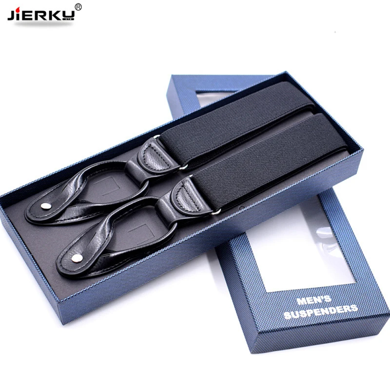 Top Trends: JIERKU Buttons Suspenders Man&#039;s Braces Unisex Black Leather Suspenders New Y-Back Ligas Tirantes 3.5*120cm 8 Colors Shoppable Styles