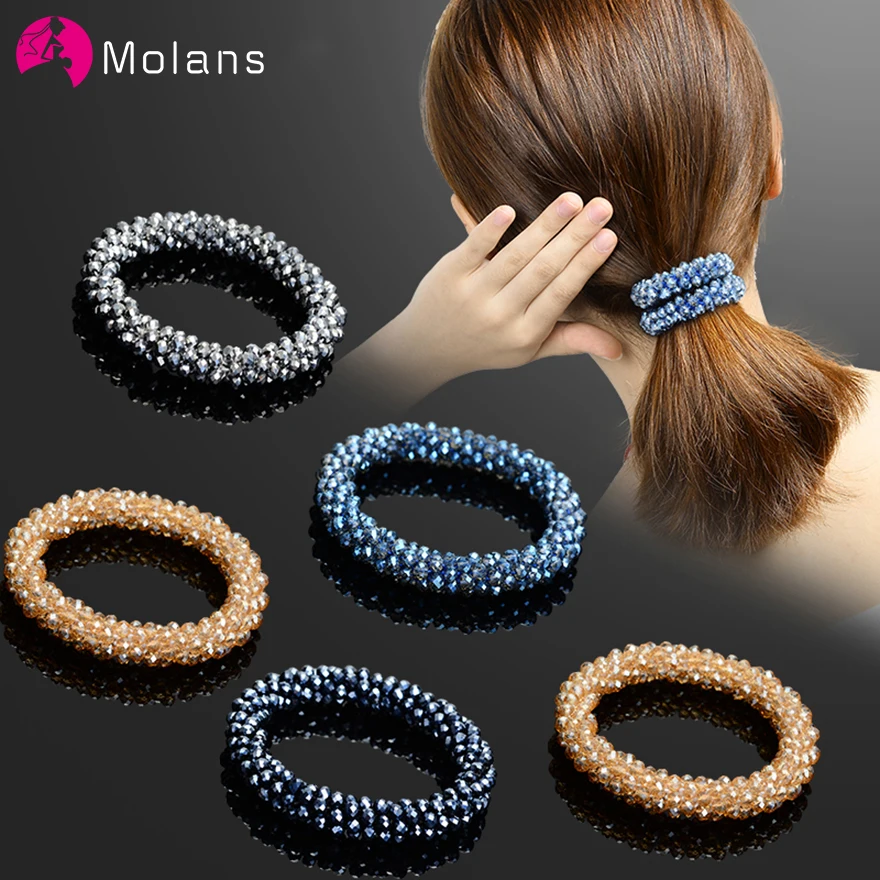 Top Trends: Molans Scrunchies Hair Accessories For Women Solid Rubber Band Temperament Beads Elastic Hair Tie Bands Bling Silver Beads Shoppable Styles