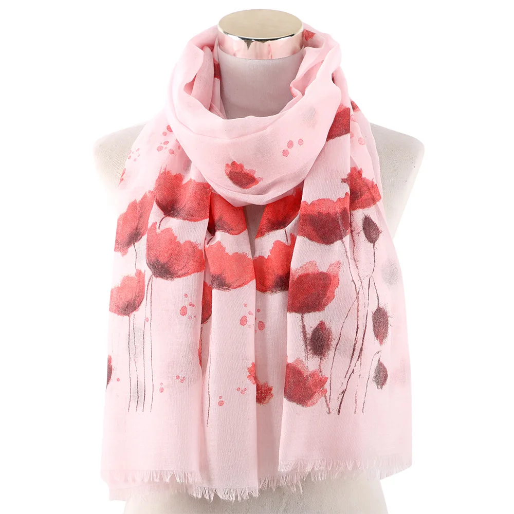 Top Trends: Poppy Printed Scarf Female New Floral Pattern Spring Autumn High Quality Shawls 70*180CM Fashionable Temperament All-match Scarf Shoppable Styles