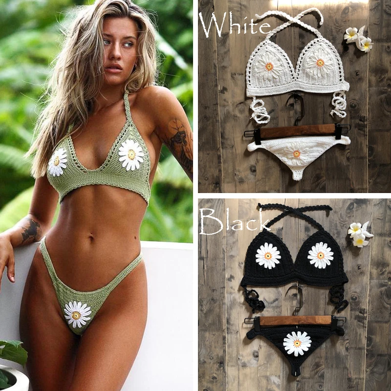 Top Trends: 2019 New Fashion Beach Bikini Set Knitting Swimsuit Crochet Bohemia Style Off Shoulder Bathing Handmade Sexy Bikini Shoppable Styles