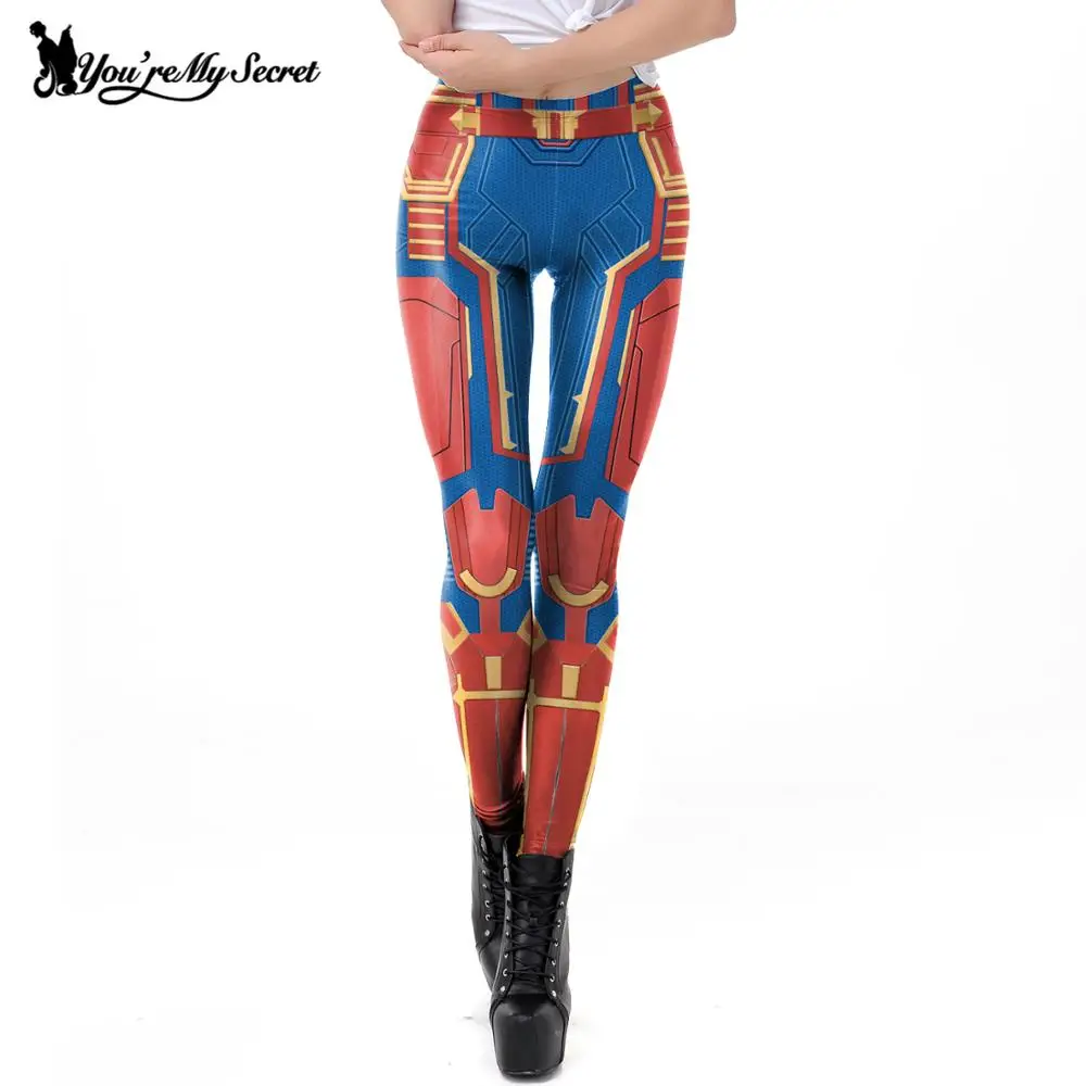 Top Trends: You&#039;re My Secret Punk Style Armor Printed Leggings Female Captain Cosplay Costume Mid Wasit Slim Leggins High Elastic Pants Shoppable Styles