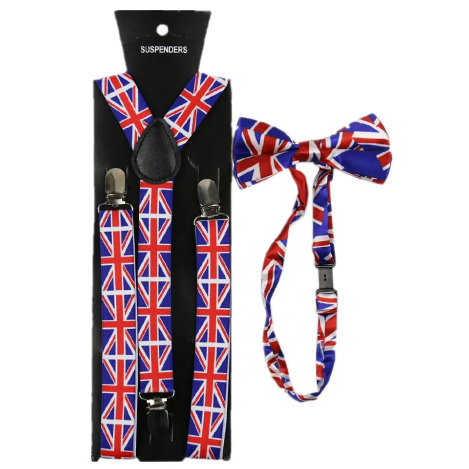 Top Trends: Men / Women Clothing Suspenders Bowtie Set Clip-on Elastic Y-Shape Adjustable Red British Flag Print Suspenders Bowtie Set Shoppable Styles