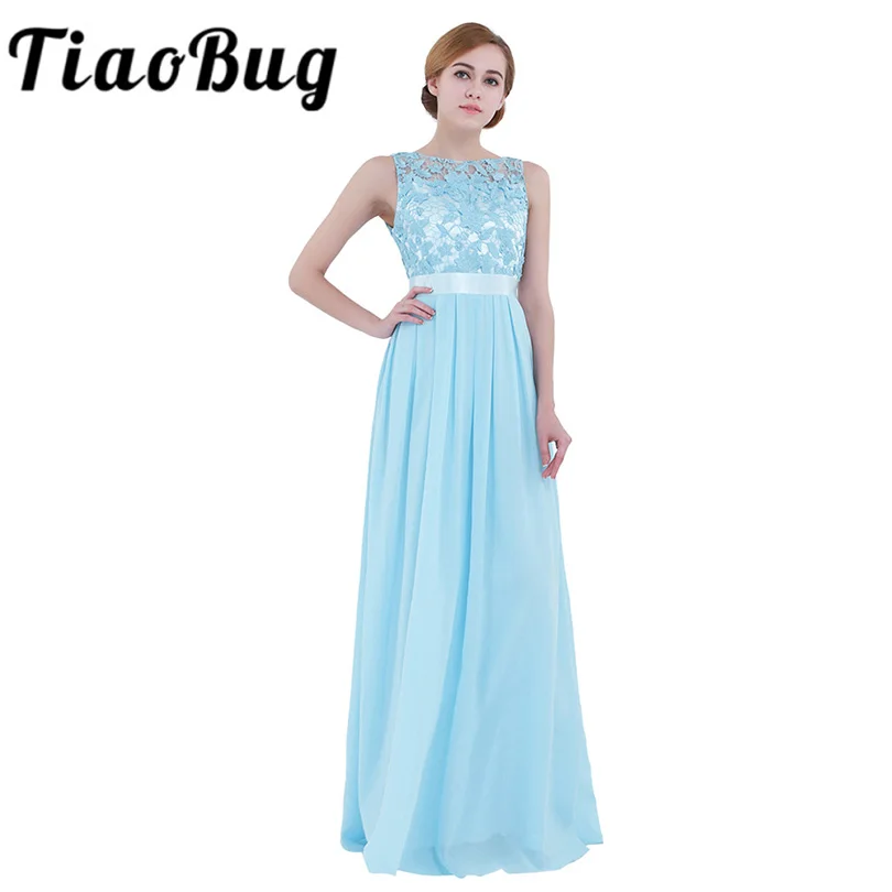 Top Trends: TiaoBug Women Ladies Sleeveless Lace Embroidered Chiffon Bridesmaid Dress Long Party Pageant Wedding Bridal Formal Summer Dress Shoppable Styles